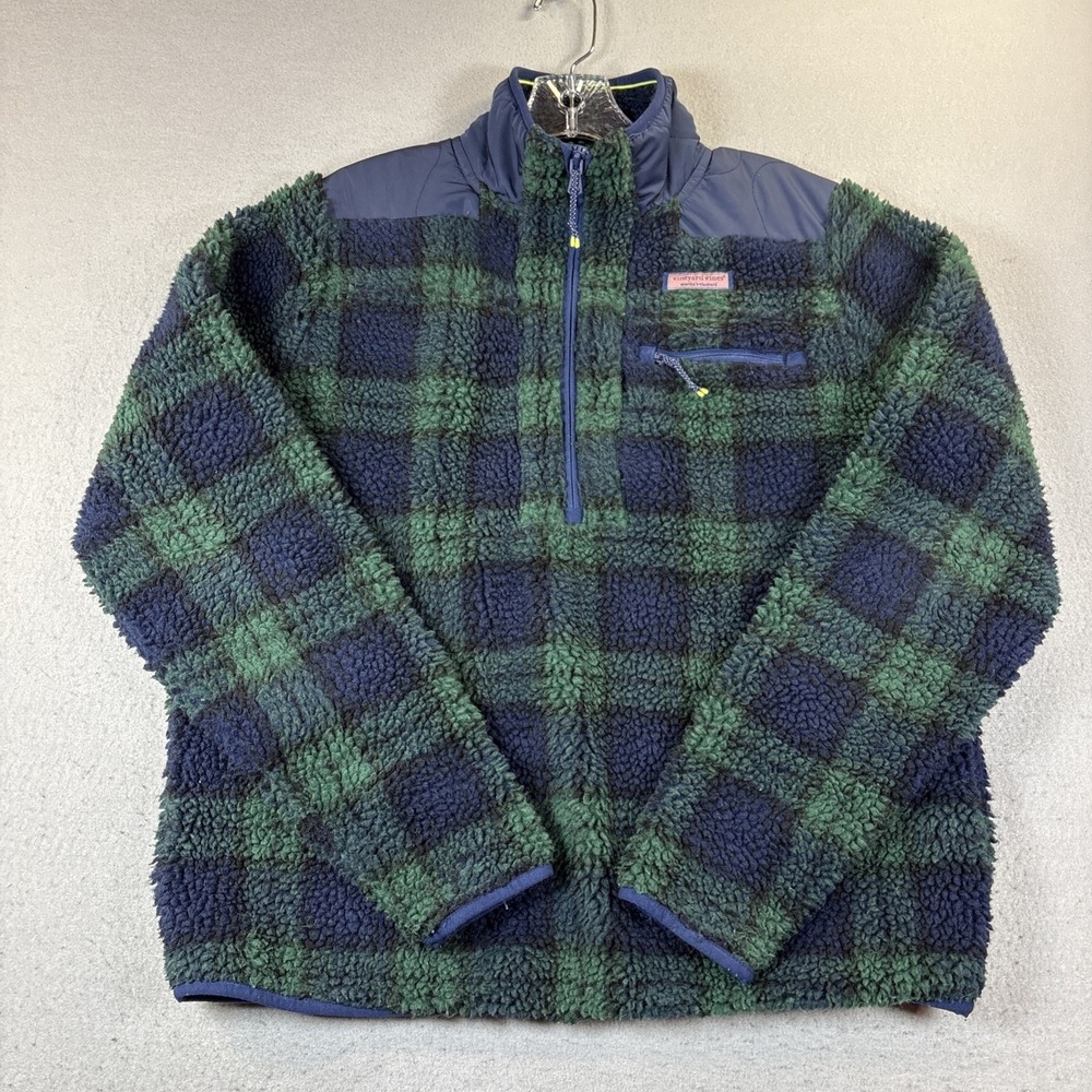 Vineyard Vines Heavy Sherpa 1/4 Zip Fleece Pullover (Women's Medium) Blue/Green